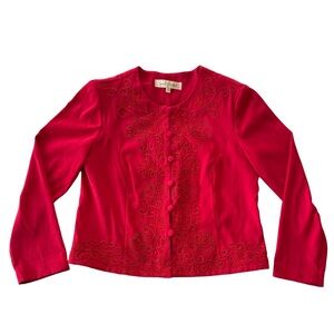 VTG Sarah Elizabeth Vibrant Red Embroidered Button Down Blazer 12P